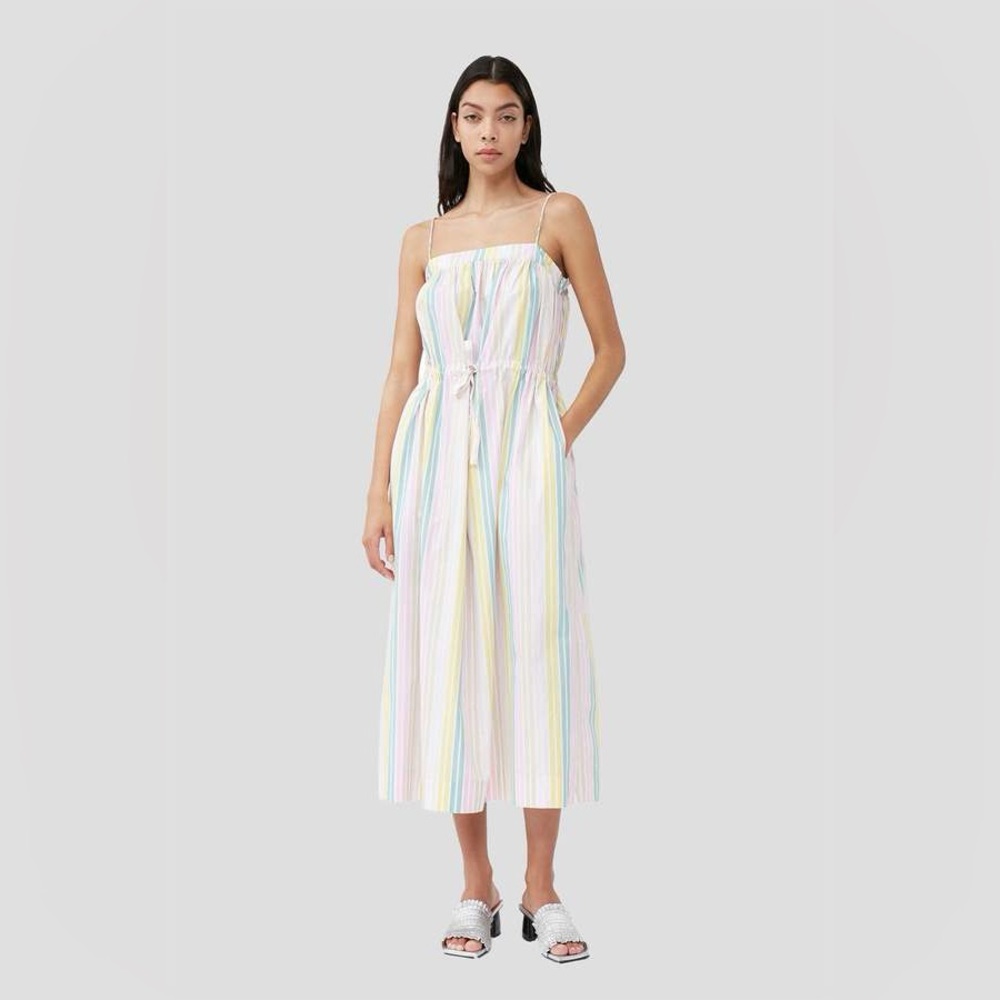 GANNI Cotton Midi Dress In Striped Print size US 8 - Picture 7 of 16